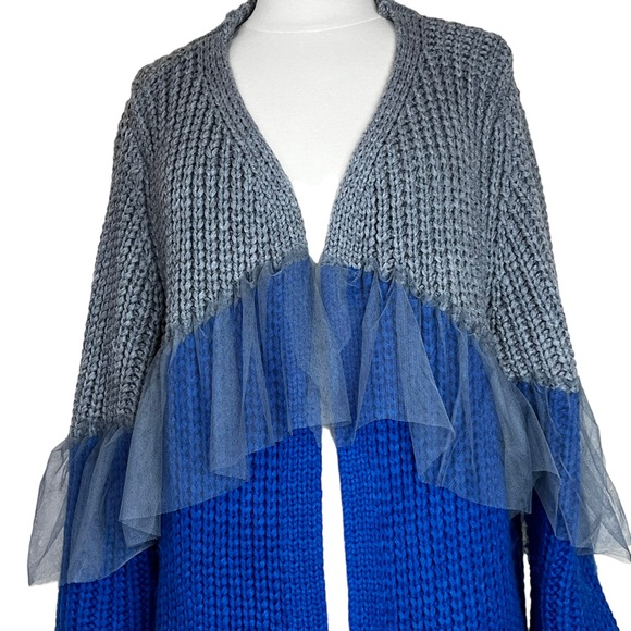 Kate Hewko Colorblock Tulle Sweater- Chunky Oversized Open Cardigan - Med/Large - Picture 4 of 6